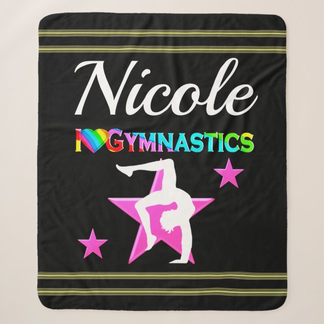 PRETTY PINK CUSTOMIZED GYMNASTICS DESIGN SHERPA BLANKET (Front)