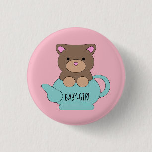 Pretty Pink Cute Baby Girl Bear 3 Cm Round Badge