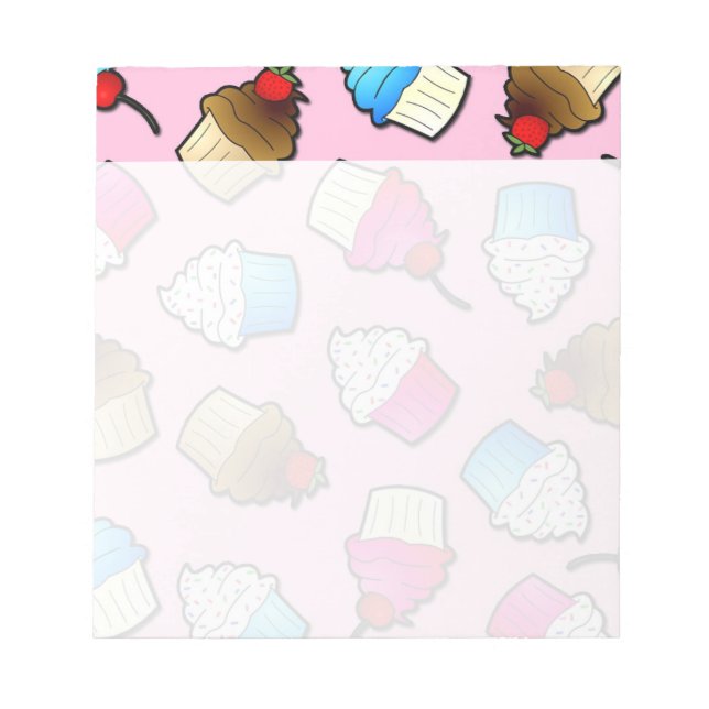 Pretty Pink Cute Cupcakes Print Notepad (Front)