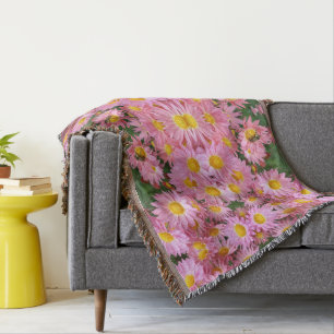 Pretty Pink Daisies And Bumble Bee Abstract       Throw Blanket