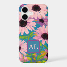 Pretty Pink Daisies Oil Painting Monogrammed