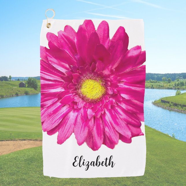 Pretty pink daisy flower custom name womens golf towel (Creator Uploaded)