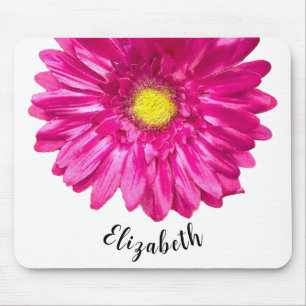 Pretty pink daisy flower custom name womens mouse pad