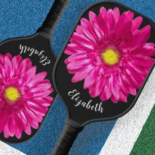 Pretty pink daisy flower custom name womens pickleball paddle