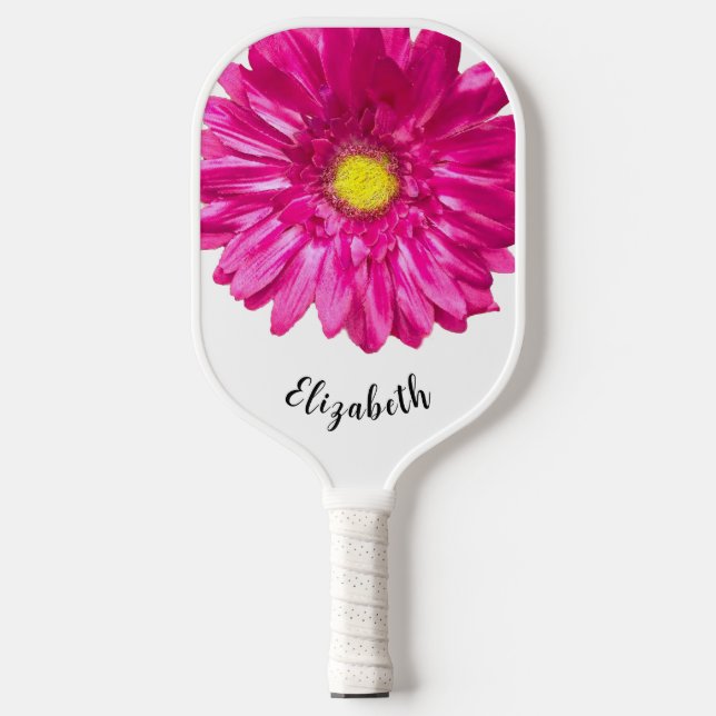 Pretty pink daisy flower custom name womens pickleball paddle (Front)