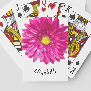Pretty pink daisy flower custom name womens playing cards