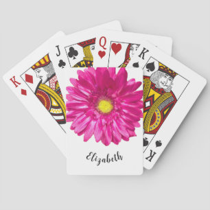 Pretty pink daisy flower custom name womens playing cards