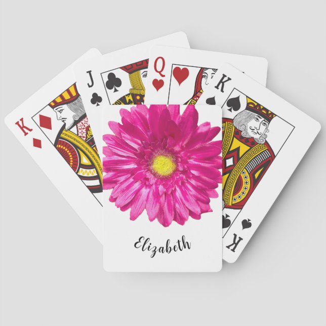 Pretty pink daisy flower custom name womens playing cards (Back)