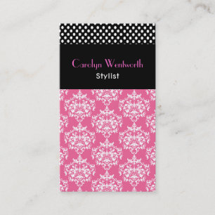 Pretty Pink Damask and Polka Dot Business Card