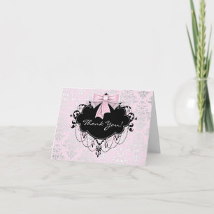 Pretty Pink Damask Thank You Card