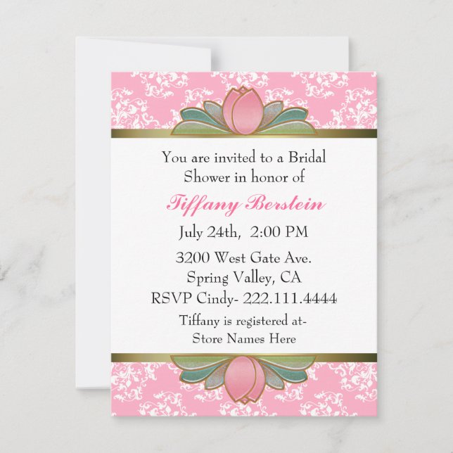 Pretty Pink Damask & Tulips Bridal Shower Invitation (Front)