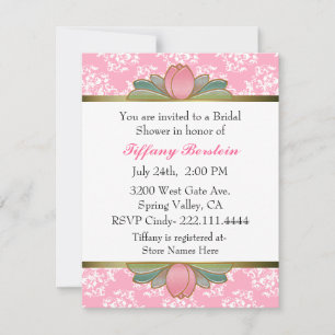 Pretty Pink Damask & Tulips Bridal Shower Invitation