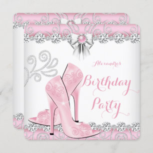 Pretty Pink Diamond High Heels Birthday Party Invitation