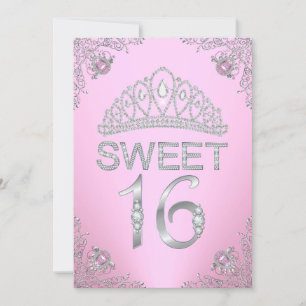 Pretty Pink Diamond Tiara Sweet 16 Invitation