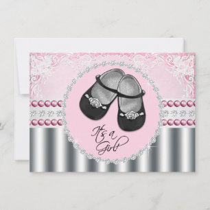 Pretty Pink Diamonds and Pearls Baby Shower Invitation