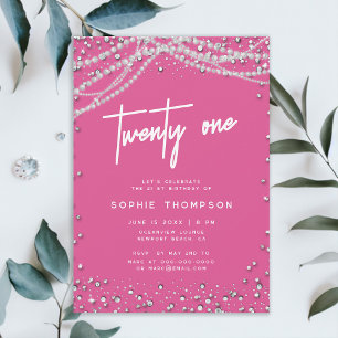 Pretty Pink Diamonds Pearls Elegant 21st Birthday Invitation