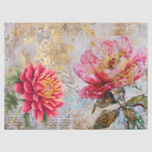 Pretty Pink Distressed Vintage Floral Decoupage Tissue Paper