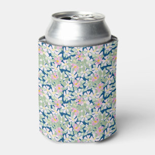 Pretty Pink Dog Roses on Deep Blue Can Cooler