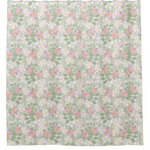 Pretty Pink Dog Roses on Taupe Floral Pattern Shower Curtain
