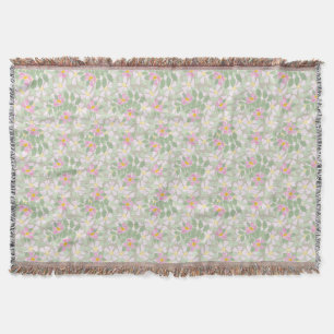 Pretty Pink Dog Roses on Taupe Floral Throw Blanket