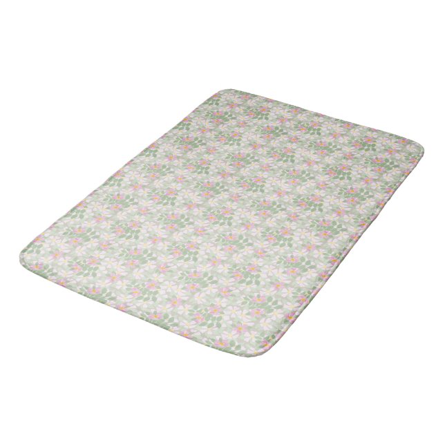 Pretty Pink Dog Roses on Taupe Pattern Bath Mat (Angled)