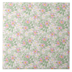 Pretty Pink Dog Roses on Taupe Pattern Tile