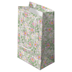 Pretty Pink Dog Roses on Taupe Small Gift Bag