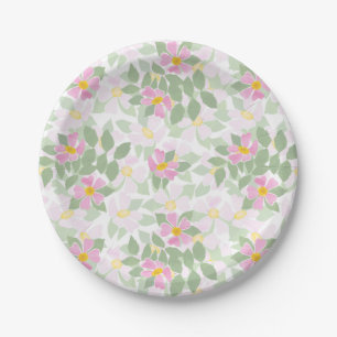 Pretty Pink Dog Roses on White Paper Plate