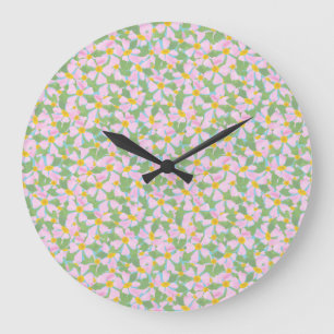 Pretty Pink Dogroses on Sky Blue Round Wall Clock