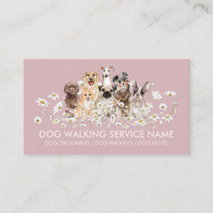 Pretty Pink Dogs in Daisies, Pet Groom, Pet Care Business Card