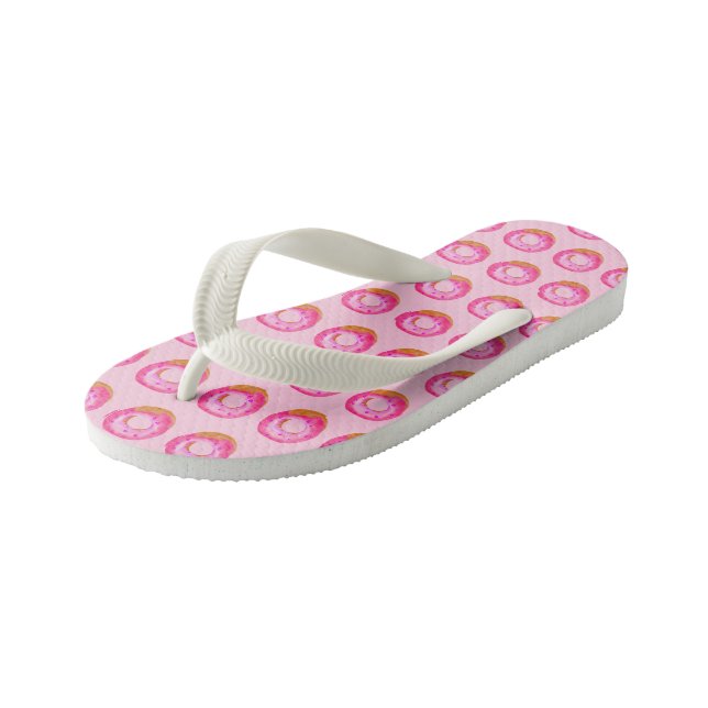 Pretty Pink Doughnut Kid's Thongs (Angled)