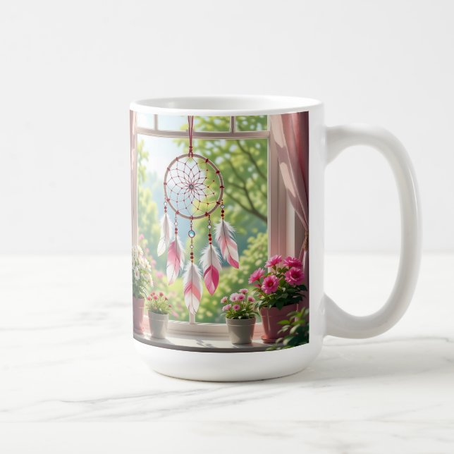 Pretty Pink Dreamcatcher and Plants Window Sill Coffee Mug (Right)