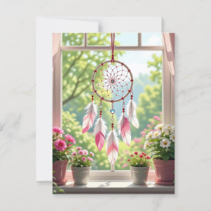 Pretty Pink Dreamcatcher and Plants Window Sill Postcard