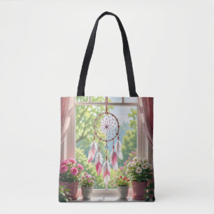 Pretty Pink Dreamcatcher and Plants Window Sill Tote Bag