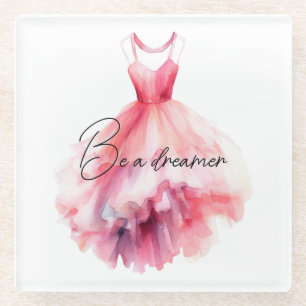 Pretty Pink Dress Dreamer Glass Coaster