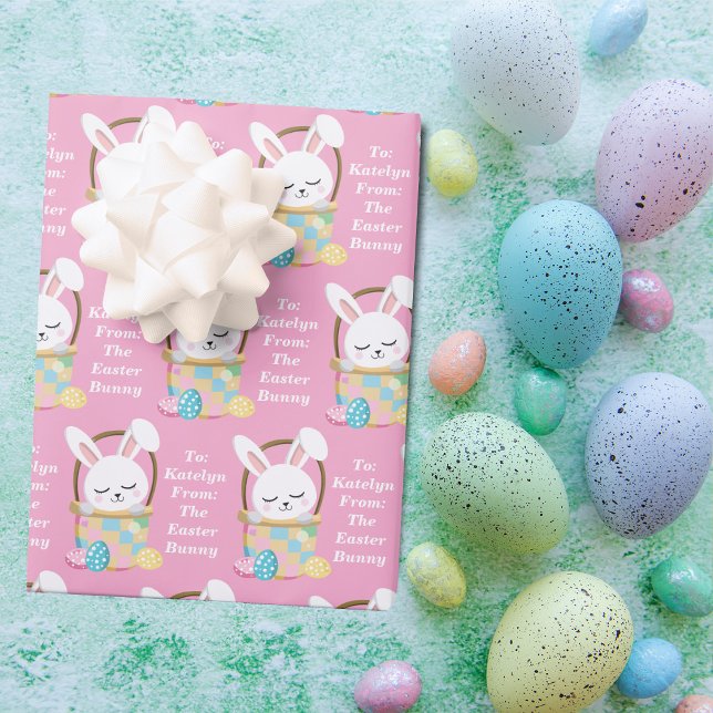Pretty Pink Easter Bunny Personalised Children's Wrapping Paper Sheet (Creator Uploaded)