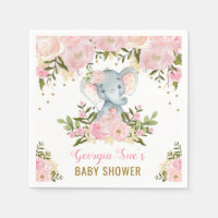 Pretty Pink Elephant / Feminine Watercolor Floral
