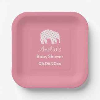 Pretty Pink Elephant Personalised Baby Shower  Paper Plate