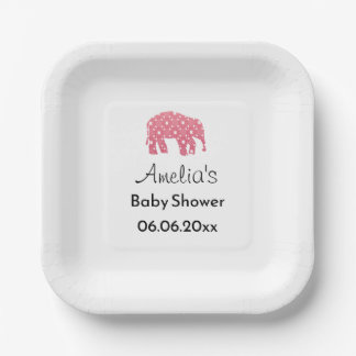 Pretty Pink Elephant Personalised Baby Shower  Paper Plate