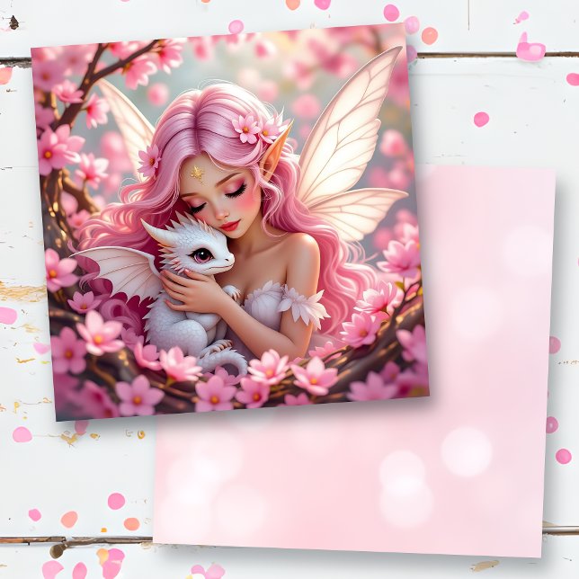 Pretty Pink Elven Fairy & Dragon Blank Card (Creator Uploaded)