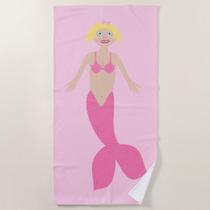 Pretty Pink Fantasy Mermaid Beach Towel