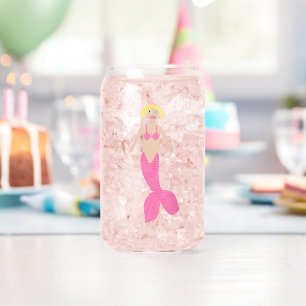 Pretty Pink Fantasy Mermaid Can Glass