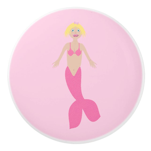 Pretty Pink Fantasy Mermaid Ceramic Knob (Front)