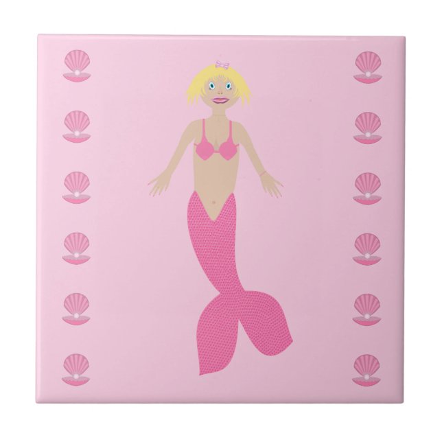Pretty Pink Fantasy Mermaid Ceramic Tile (Front)