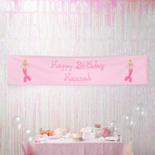 Pretty Pink Fantasy Mermaid Custom Birthday Banner