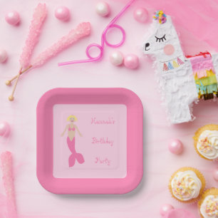 Pretty Pink Fantasy Mermaid Custom Birthday Paper Plate