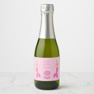 Pretty Pink Fantasy Mermaid Custom Birthday Sparkling Wine Label