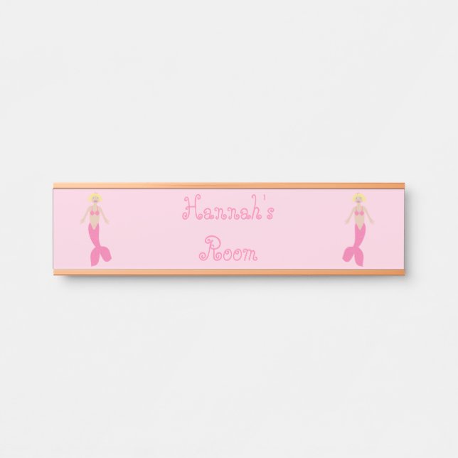 Pretty Pink Fantasy Mermaid Custom Name Door Sign (Front)