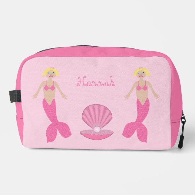 Pretty Pink Fantasy Mermaid Custom Name Dopp Kit (Front)