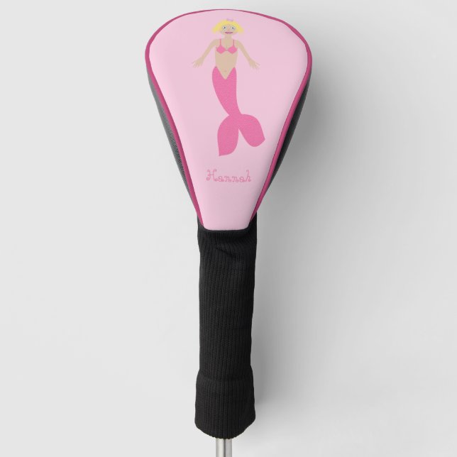 Pretty Pink Fantasy Mermaid Custom Name Golf Head Cover (Front)